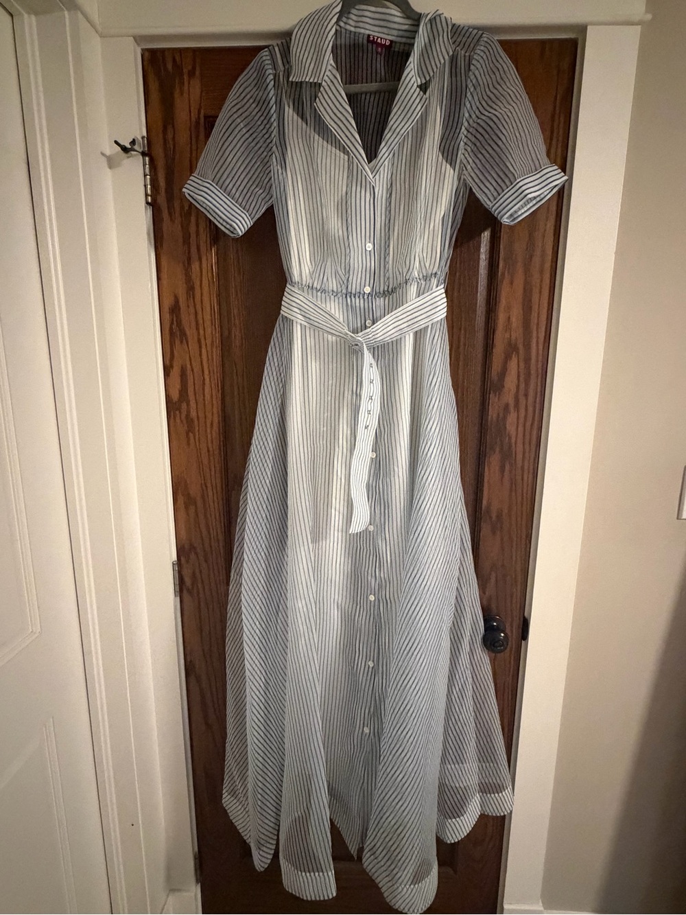 Staud Light Blue Striped Shirt Maxi Dress - Worn once! Size 10 - Picture 2 of 2